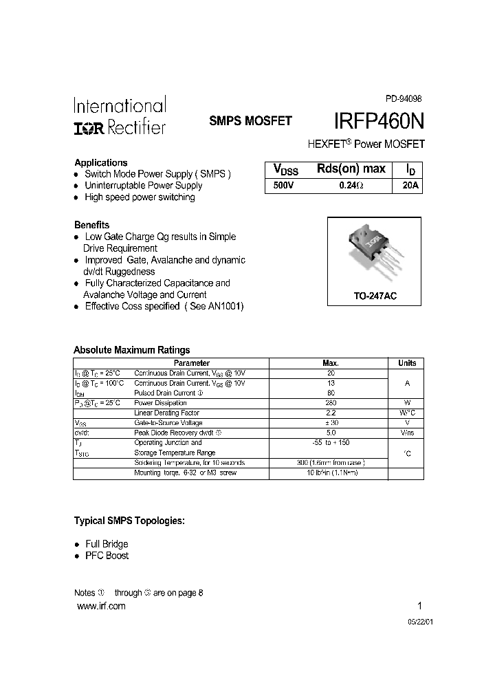 Irfp460 характеристики схема подключения