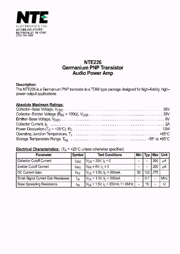 NTE226_69828.PDF Datasheet