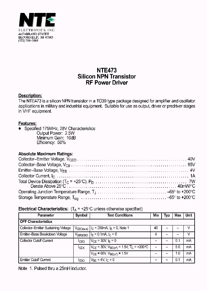 NTE473_69943.PDF Datasheet