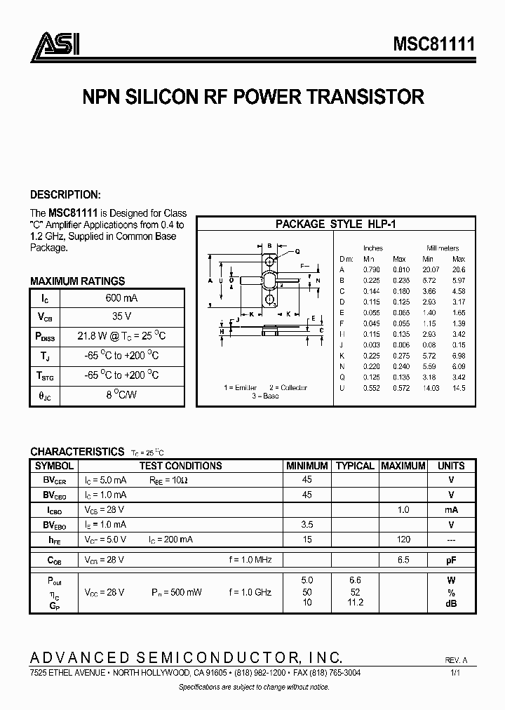 MSC81111_277342.PDF Datasheet