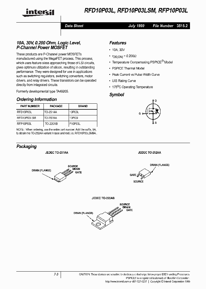 RFD10P03LSM_296100.PDF Datasheet