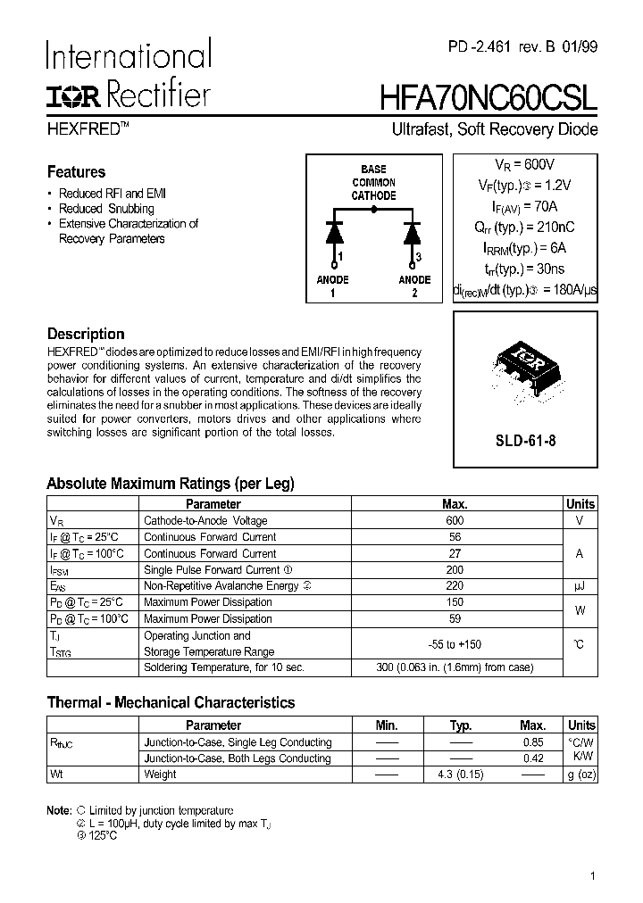 HFA70NC60CSL_495144.PDF Datasheet