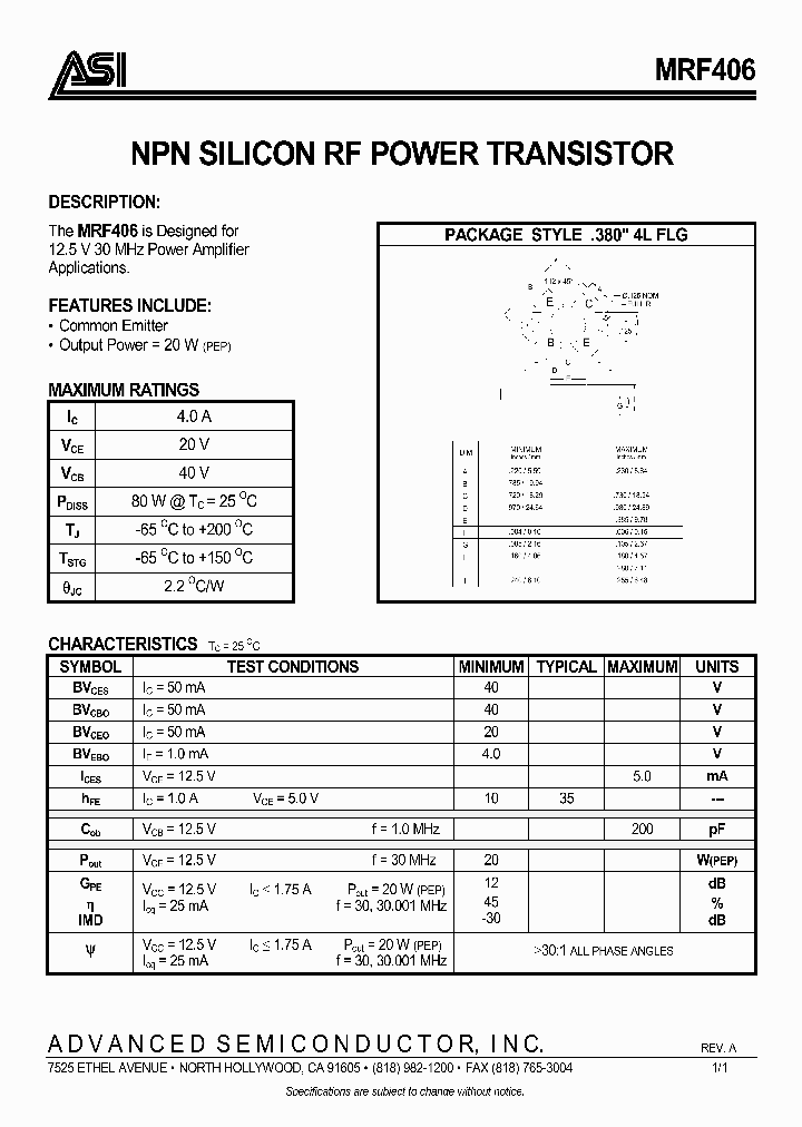 MRF406_524615.PDF Datasheet