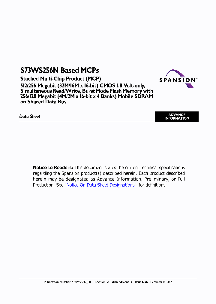 S73WS256ND0BFWAB3_666956.PDF Datasheet