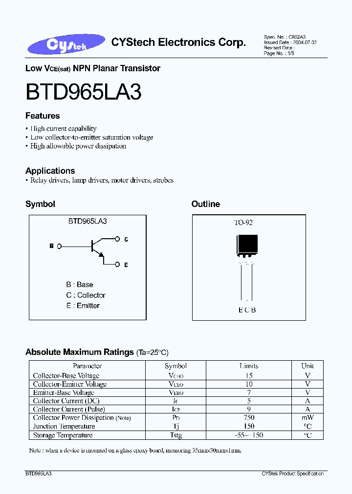 BTD965LA3_1221267.PDF Datasheet