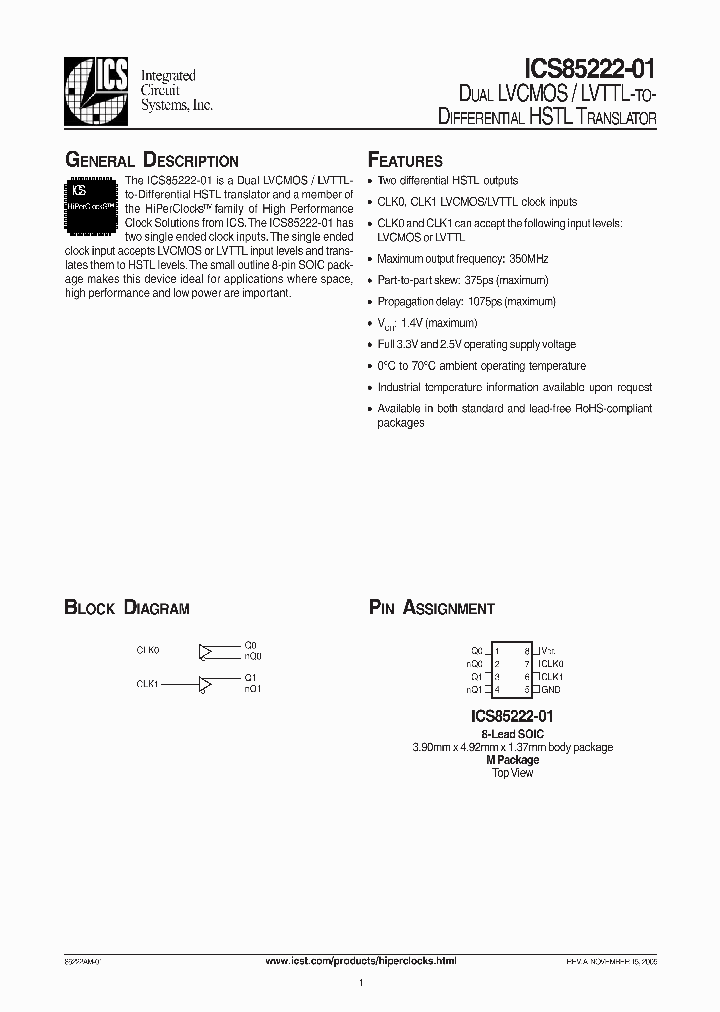 ICS85222AM-01T_1253083.PDF Datasheet