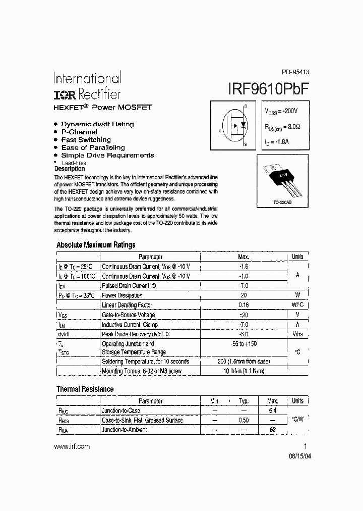 IRF9610PBF_1150208.PDF Datasheet