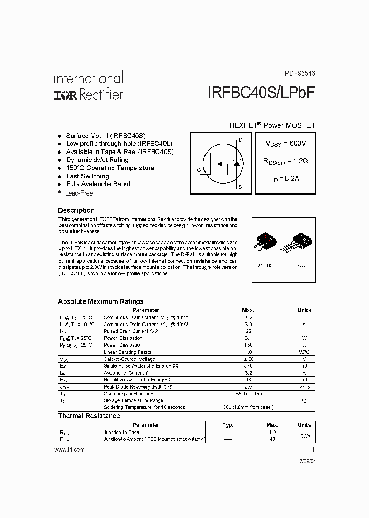 IRFBC40SPBF_1255792.PDF Datasheet