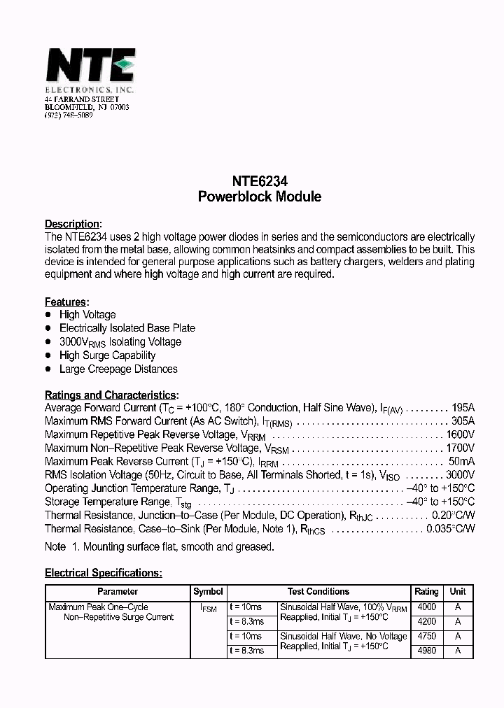 NTE6234_1291138.PDF Datasheet