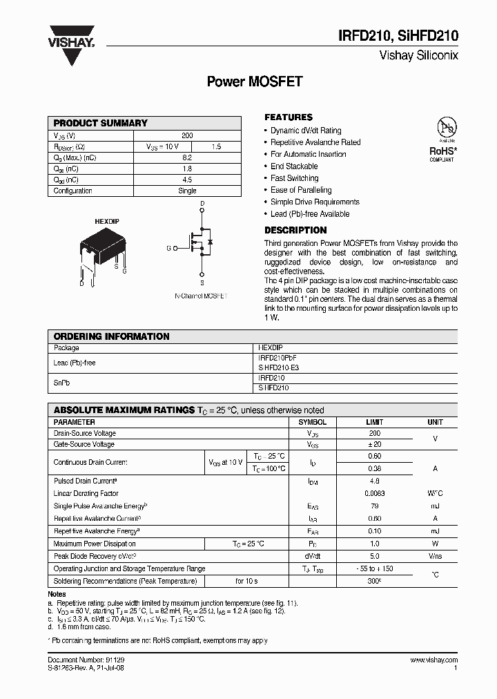 IRFD210_4249747.PDF Datasheet