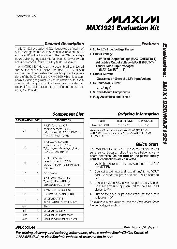 MAX1921EVKIT_990192.PDF Datasheet