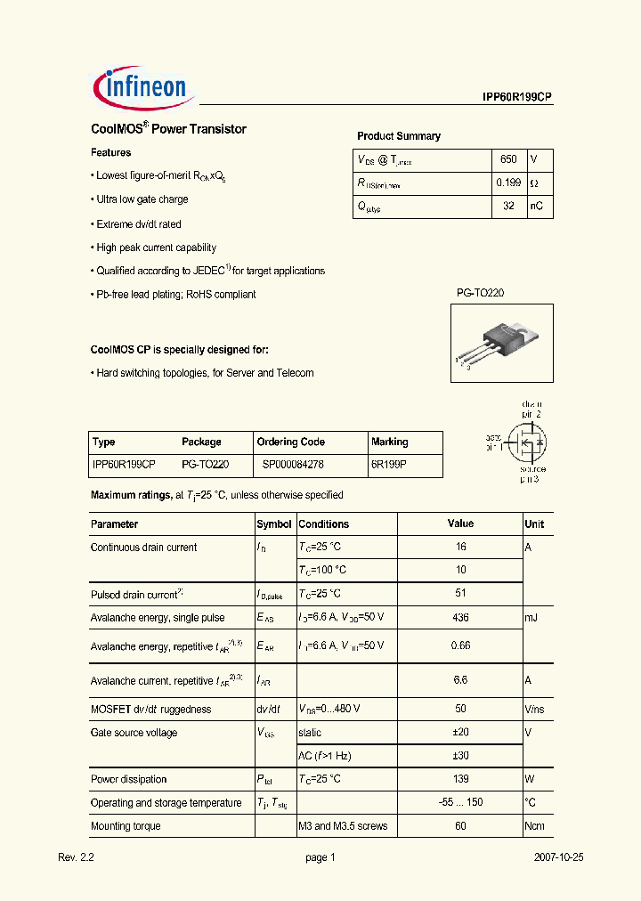 IPP60R199CP_5001374.PDF Datasheet