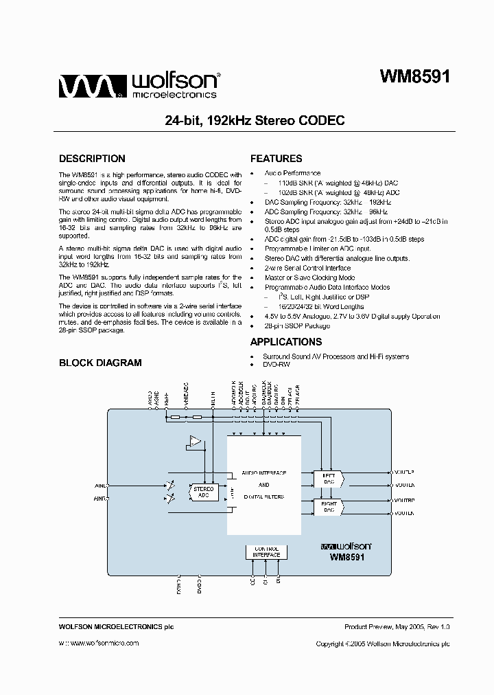 WM8591GEDSRV_1226854.PDF Datasheet