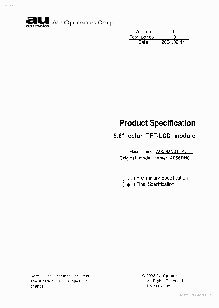 A056DN01V2_1715936.PDF Datasheet