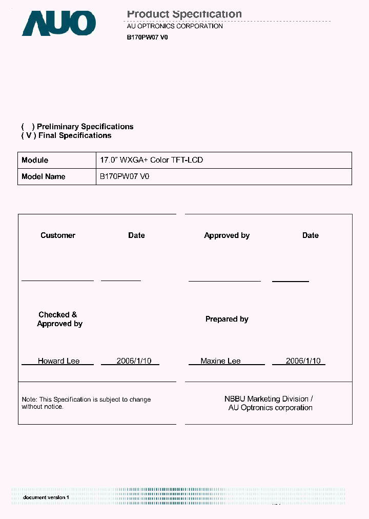 B170PW07V0_2318828.PDF Datasheet