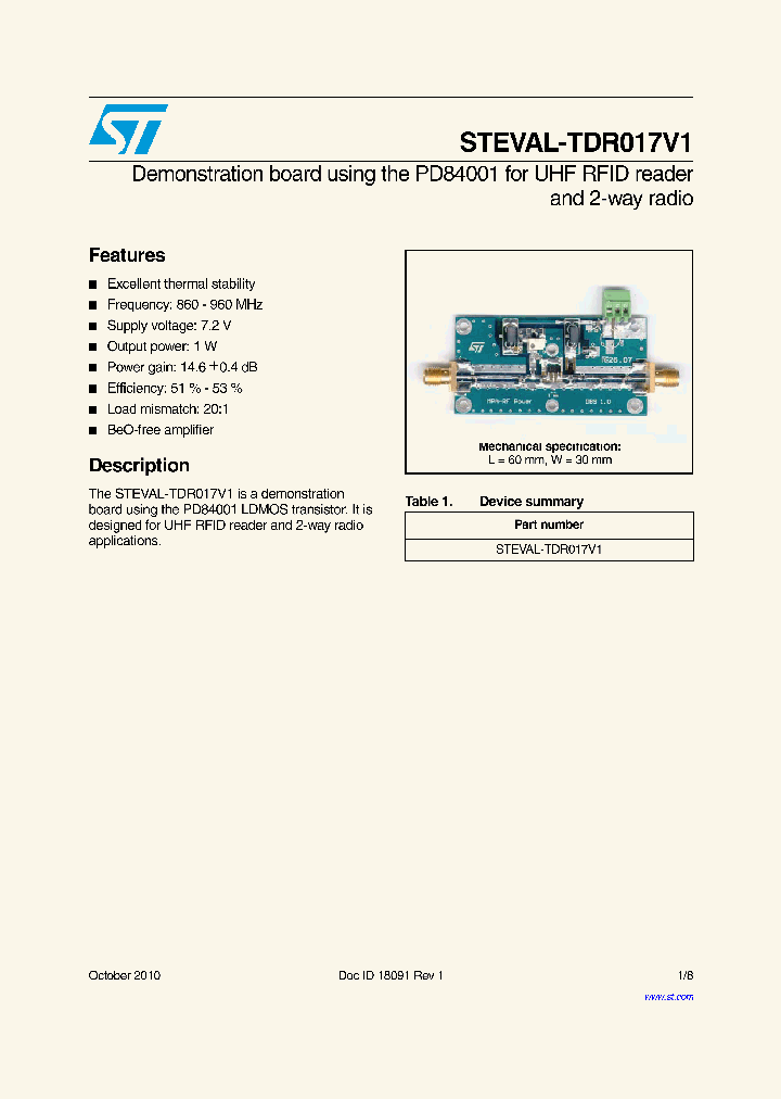 STEVAL-TDR017V1_3262775.PDF Datasheet