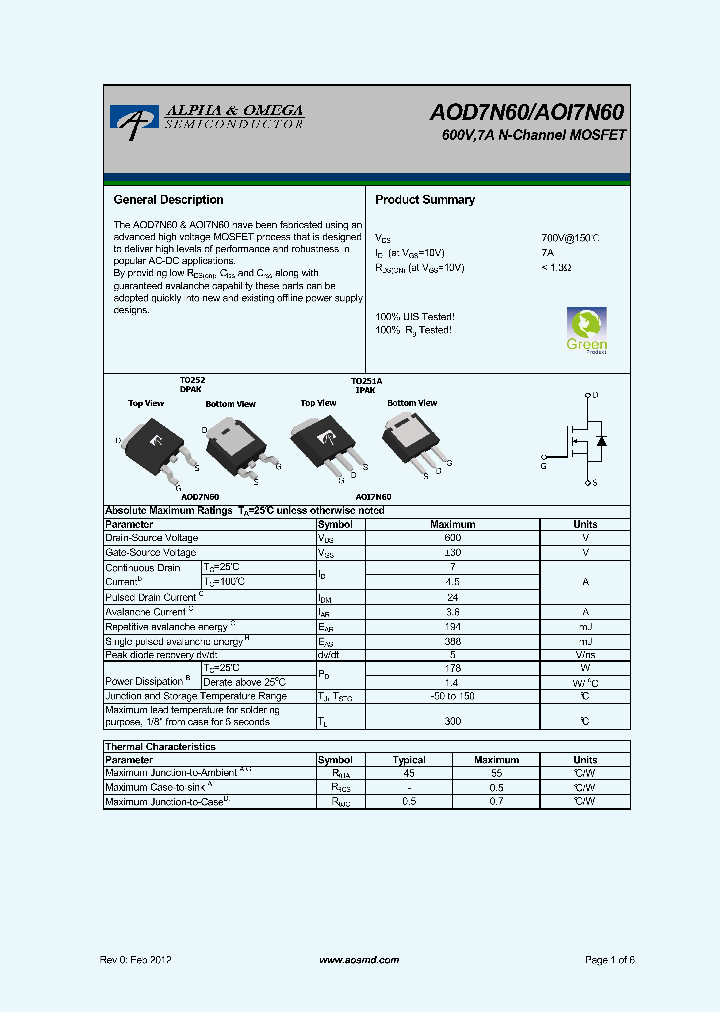 AOD7N60_5799692.PDF Datasheet