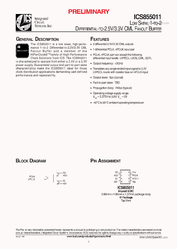 ICS855011_6058157.PDF Datasheet