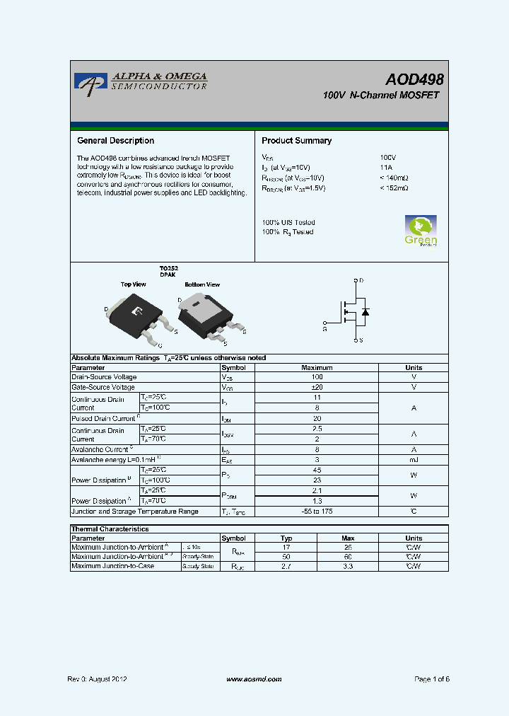 AOD498_6293987.PDF Datasheet