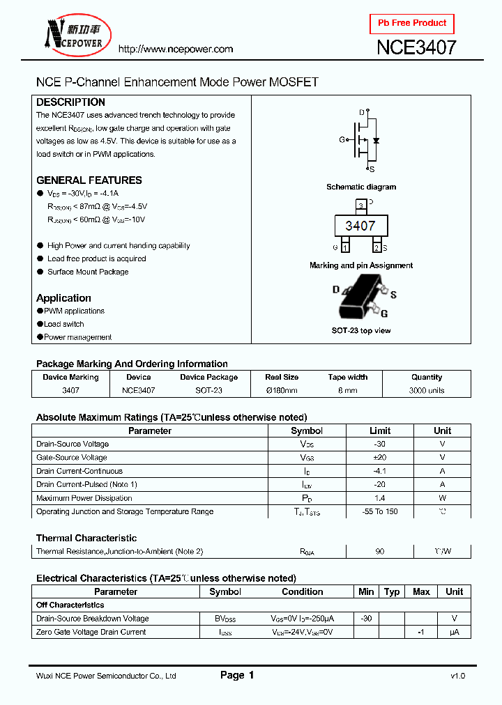 NCE3407_7249313.PDF Datasheet