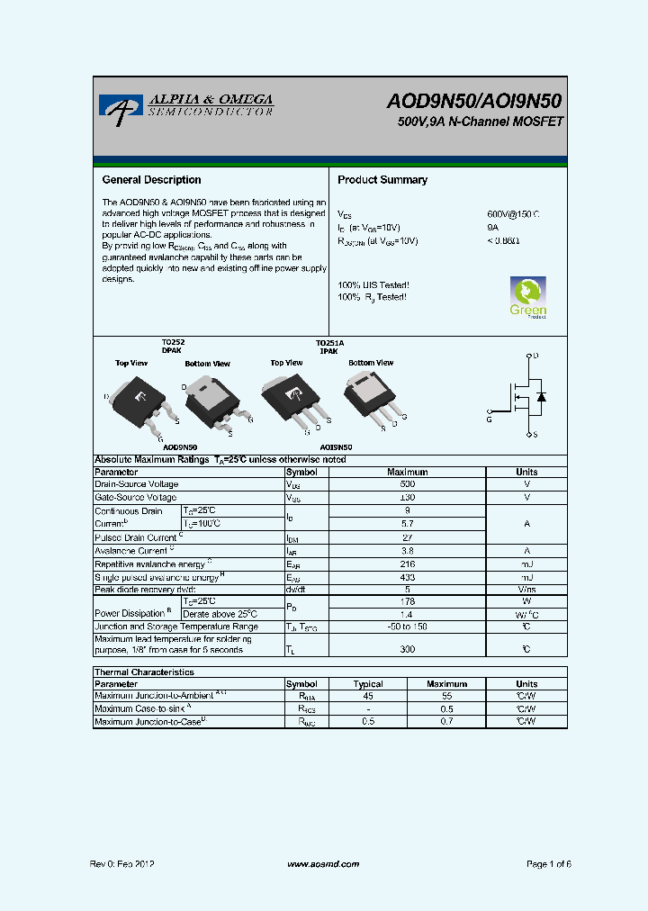 AOD9N50_7615398.PDF Datasheet