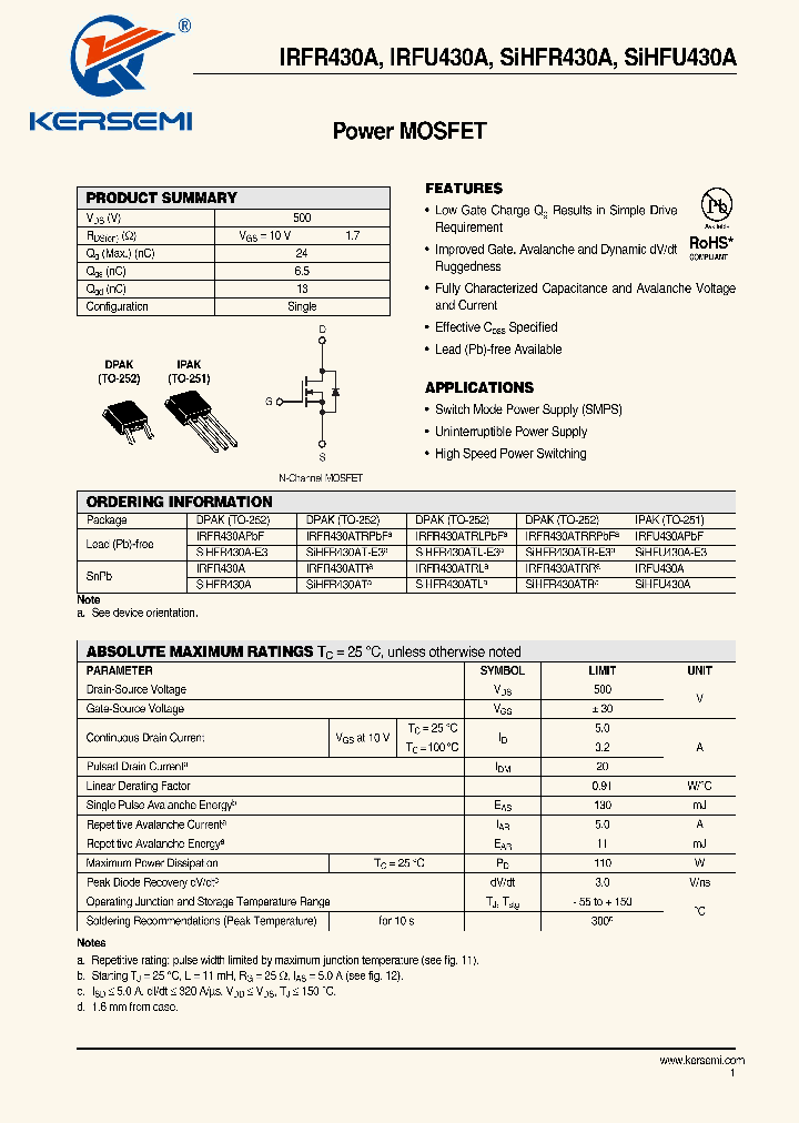 SIHFR430A-E3_8155007.PDF Datasheet