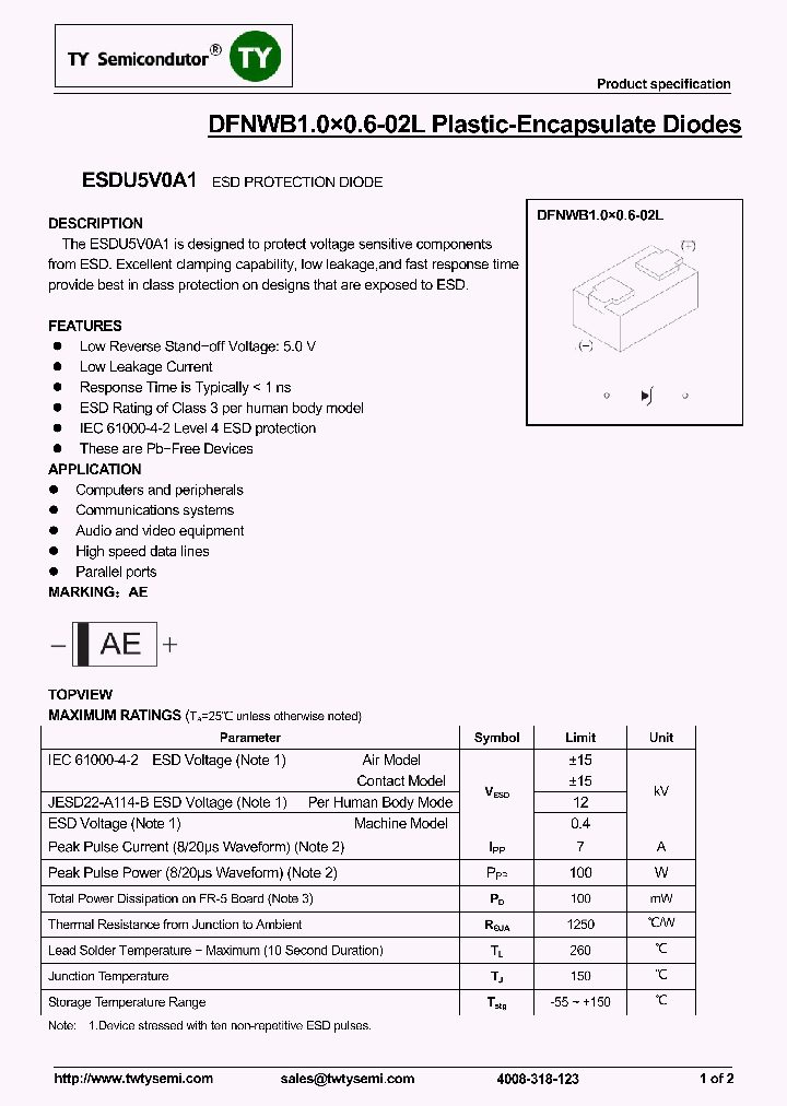 ESDU5V0A1_8188944.PDF Datasheet