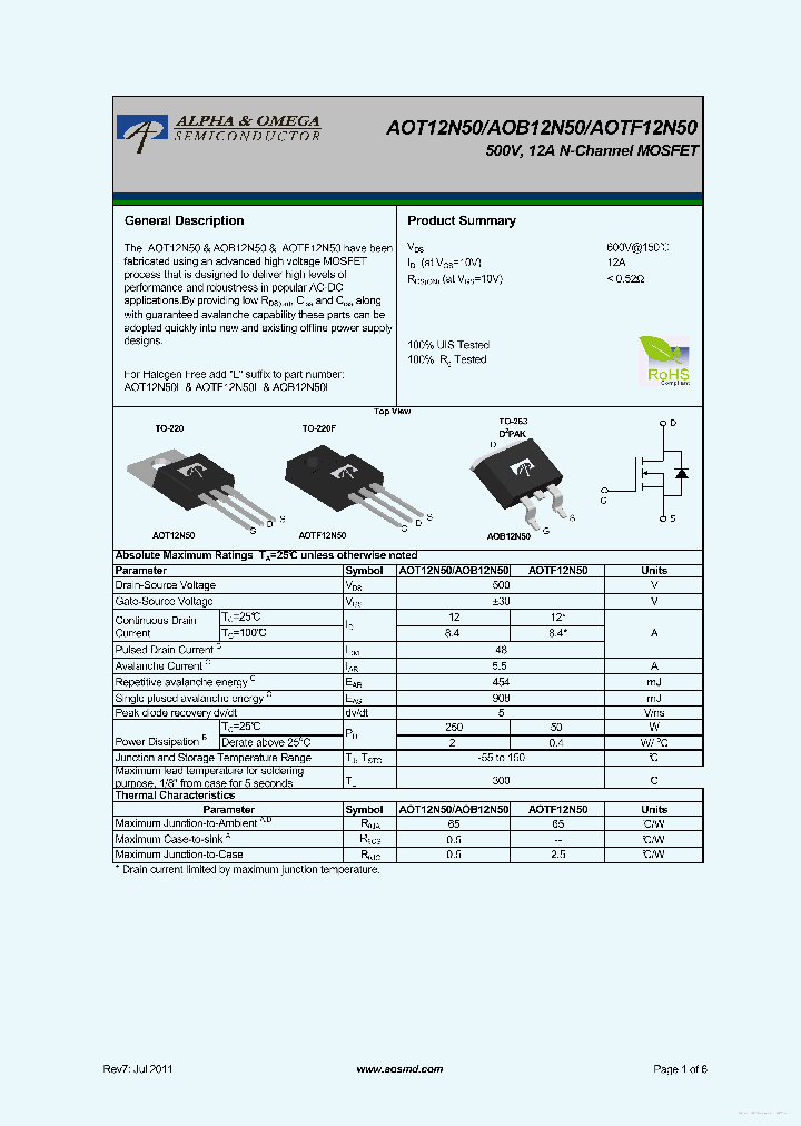 AOB12N50_7848502.PDF Datasheet