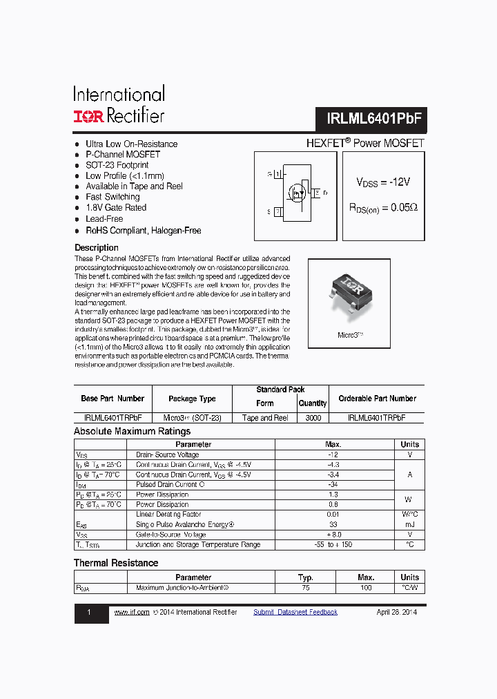 IRLML6401PBF_8454458.PDF Datasheet