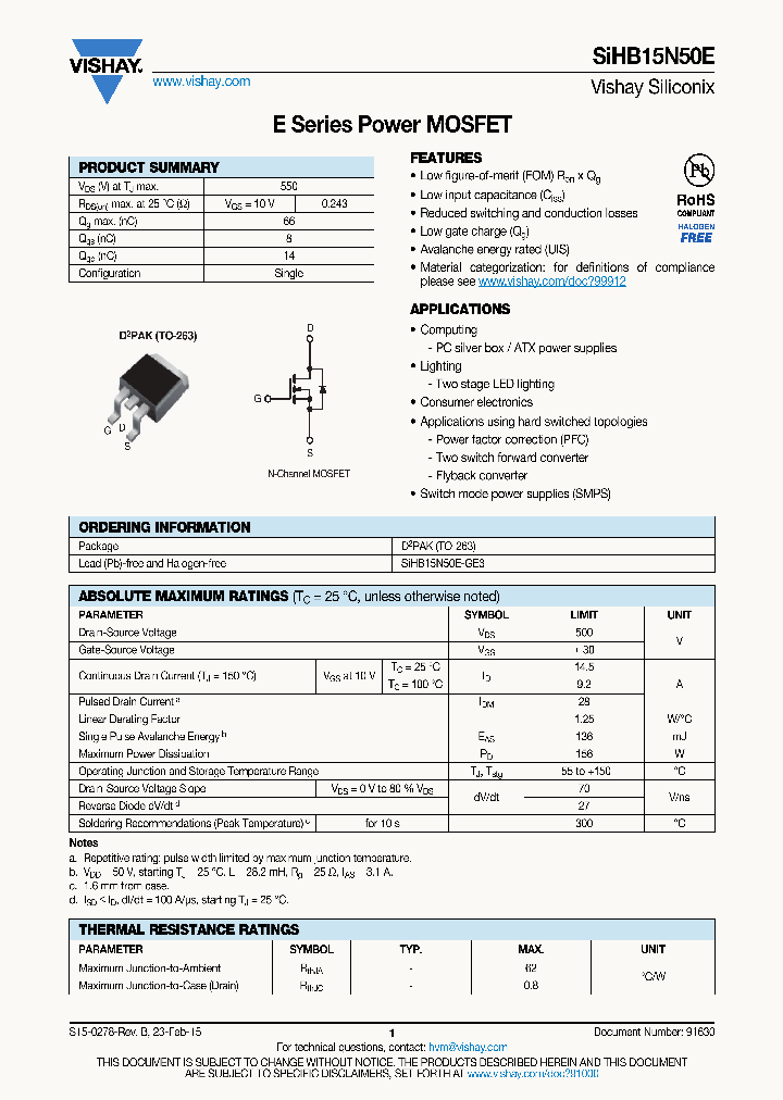 SIHB15N50E_8905711.PDF Datasheet