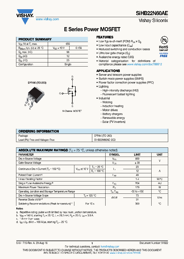 SIHB22N60AE_8905713.PDF Datasheet